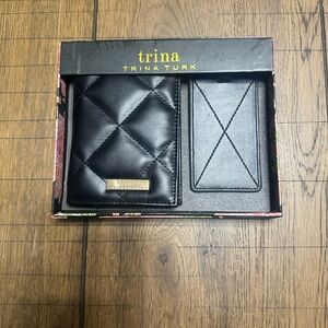 Trina Turk Black Quilted Passport Holder and Luggage Tag NWT